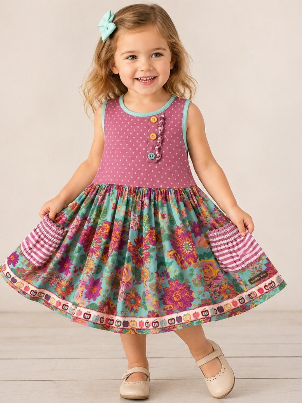 Matilda Jane Girls Size 2 Floral Patchwork Tank Dress Pockets Boutique Twirl